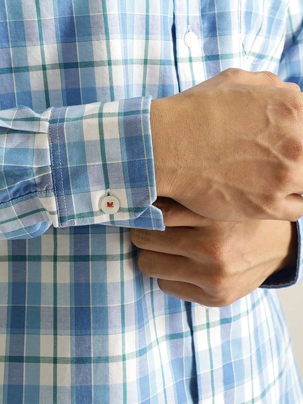 Indian Terrain Men Checkered Blue Shirt